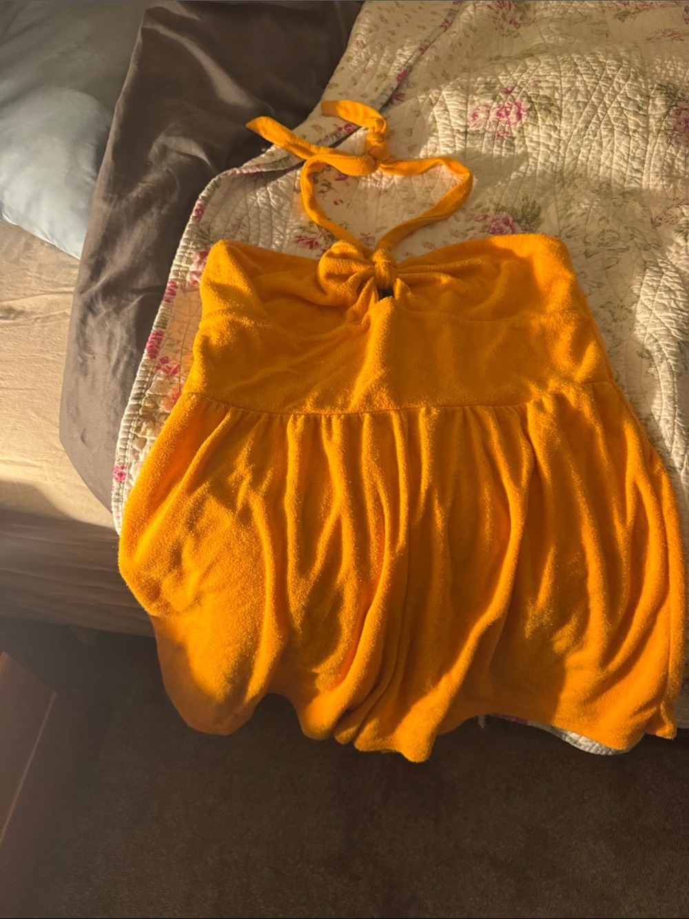 Orange terry cloth swim cover up halter